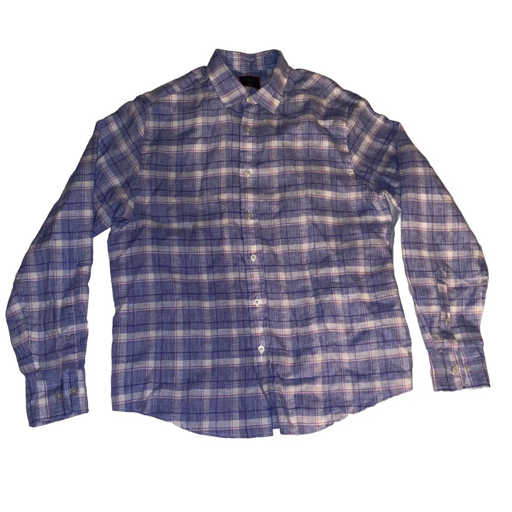UNTUCKit Long Sleeve Button Shirt Men Size Medium 100% Linen Plaid Casual Preppy